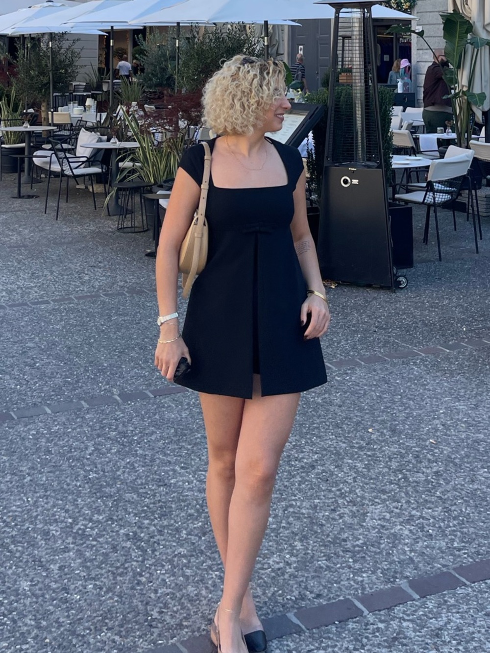 ZARA Black Cap-Sleeve Bow Front Dress with Shorts